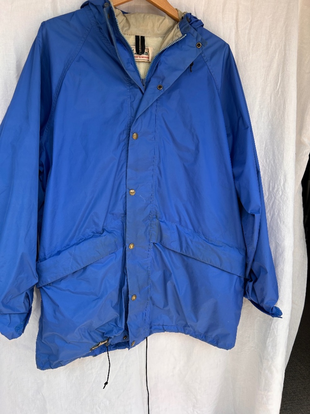 LLBean Vintage circa 90s Stowaway Rain Jacket - Royal Blue - Size XL